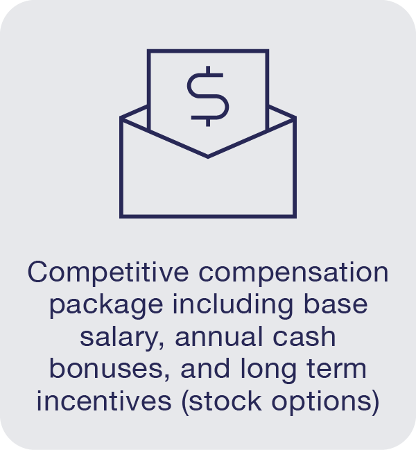 Competitive compensation package including base salary, annual cash bonuses, and long term incentives (stock options)